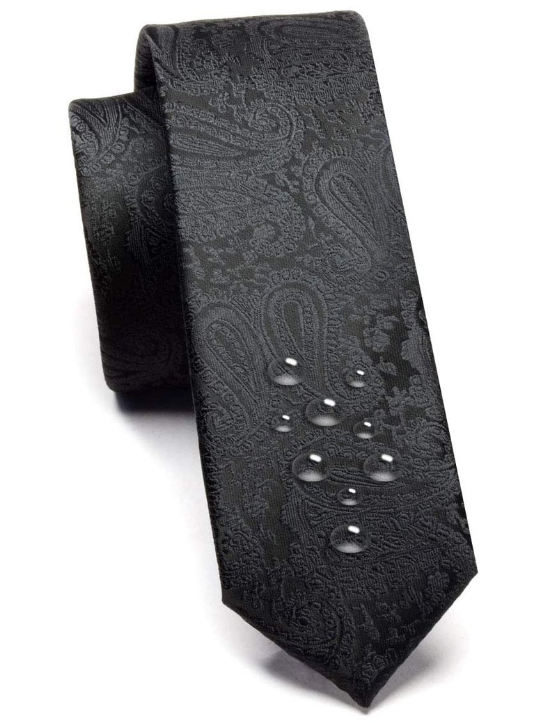 GUSLESON 2" Solid Black Floral Ties Classic Paisley Men's Slim Skinny Necktieï¼ˆ0788-10ï¼‰ - Image 1